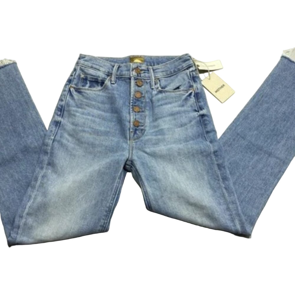NEW MOTHER  Jeans Ivy League Cowboy Blue Size 25 The Pixie Dazzler Ankle Fray